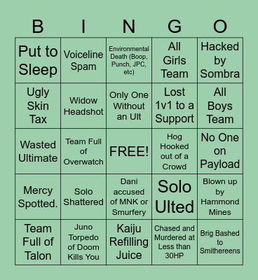 Overwatch Comp Suffering Bingo Card