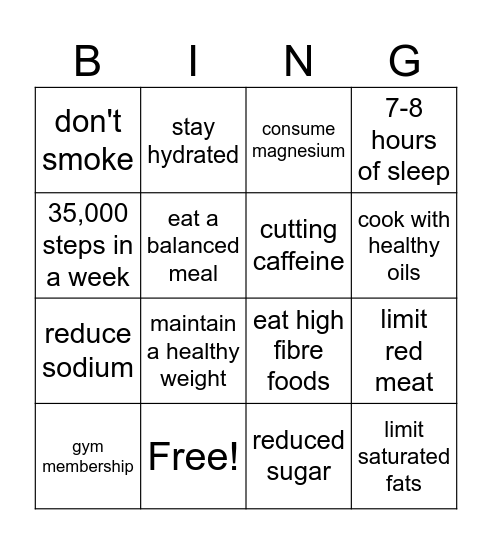 Cardiovascular disease Bingo Card