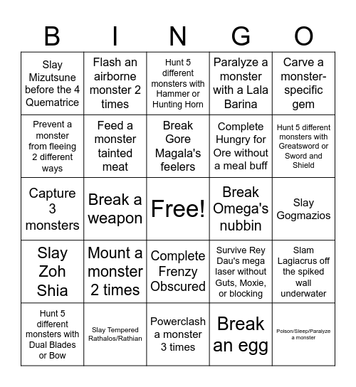 MH Wilds Bingo Card