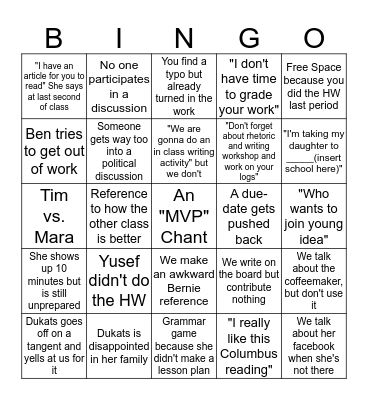 AP Language Bingo Card