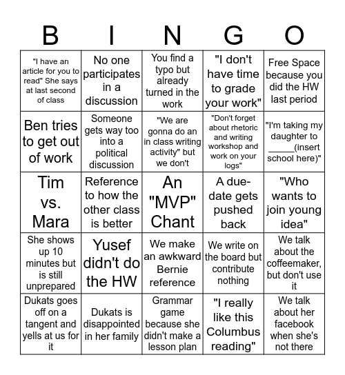 AP Language Bingo Card