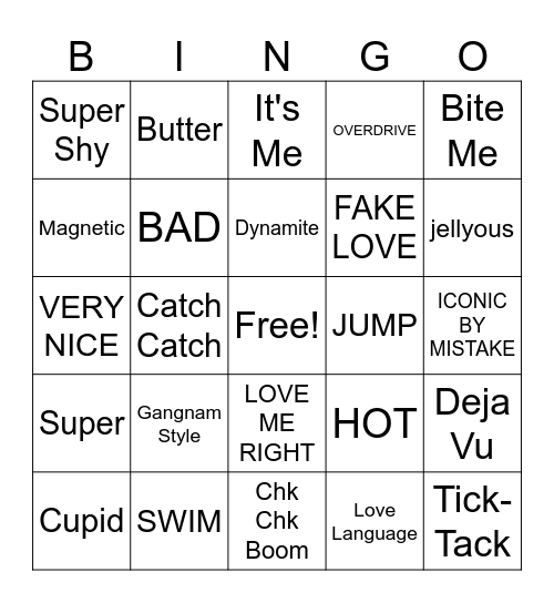 KPop Bingo Card