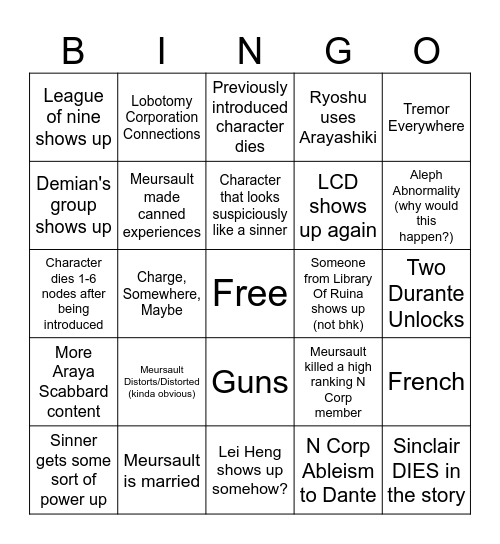 canto 10 #Bingo Card