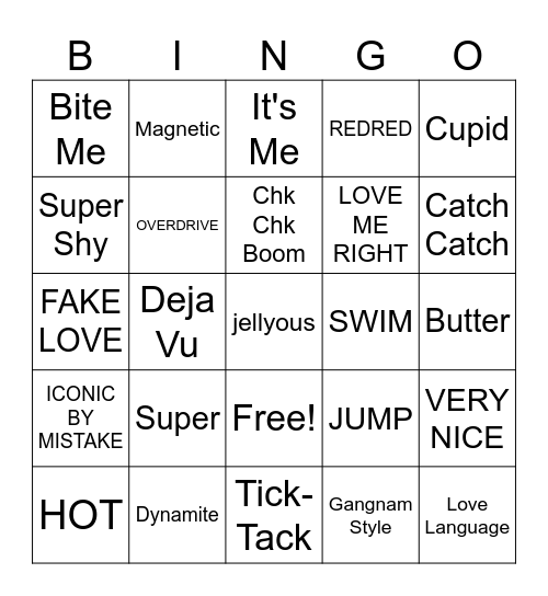 KPop Bingo Card