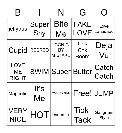 KPop Bingo Card