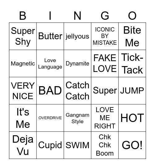 KPop Bingo Card