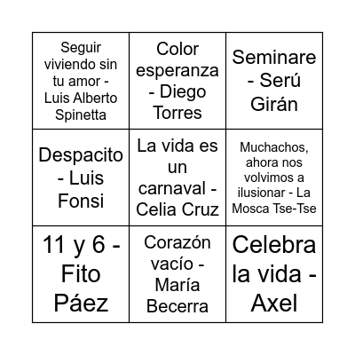 Bingo Musical Bingo Card