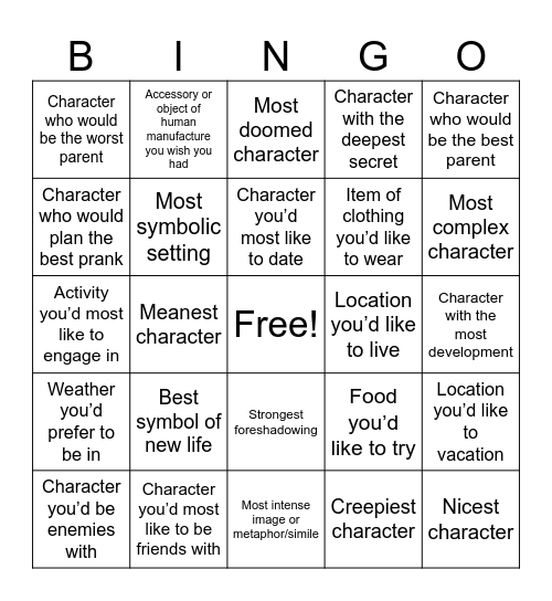 Prose Bootcamp Bingo Card