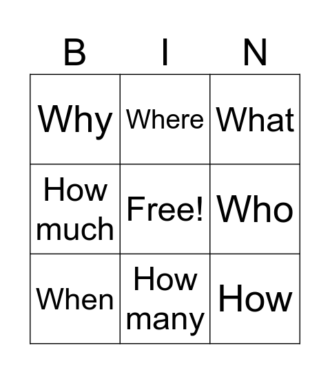 Wh-questions Bingo Card