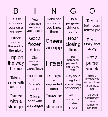 Going Out Bingo Card
