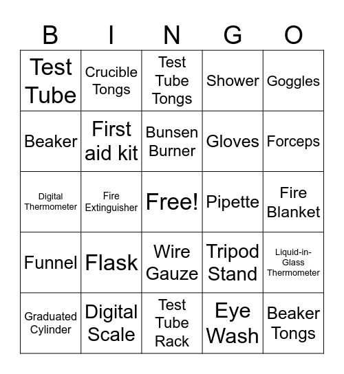 Lab Equipment Bingo Card