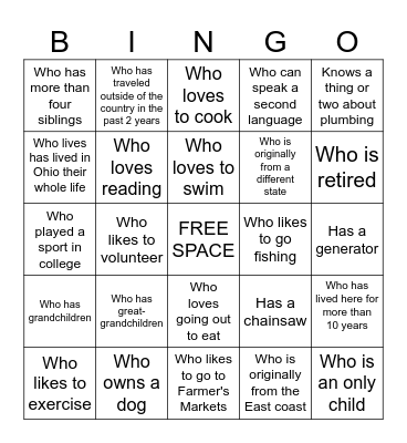 New Gran Drive Neighbor Bingo Card