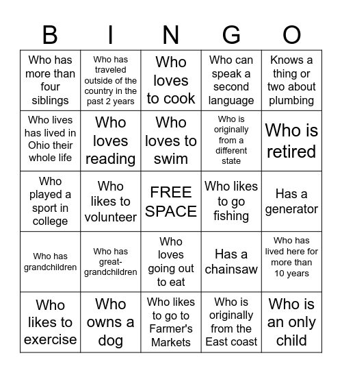 New Gran Drive Neighbor Bingo Card