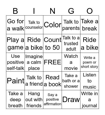 COPING SKILLS Bingo Card