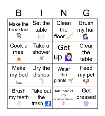 What do you do at home? Bingo Card