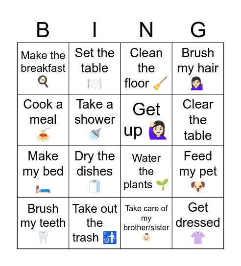 What do you do at home? Bingo Card