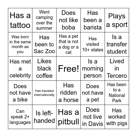 Bingo Icebreaker Bingo Card