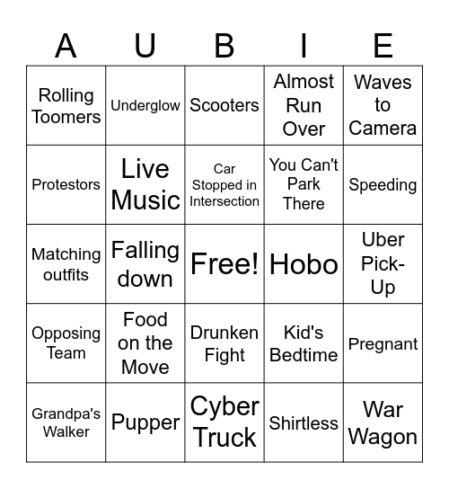 AU Game Day Bingo Card