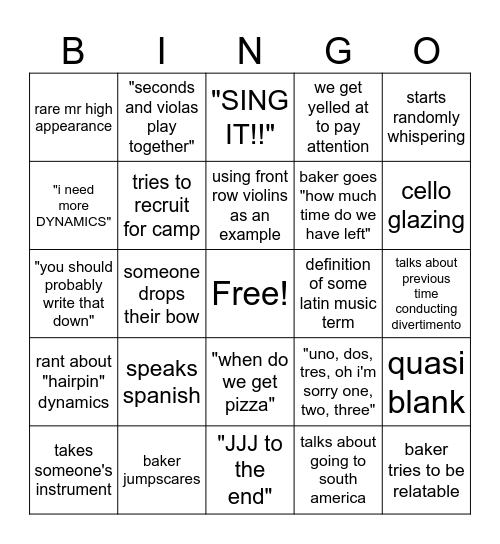 Baker Bingo Card