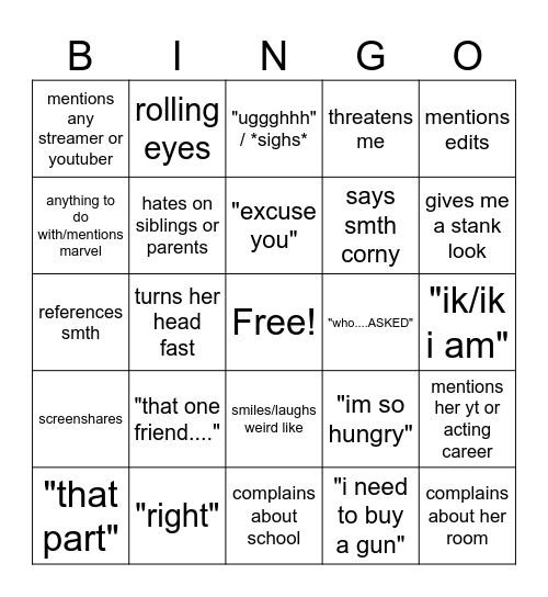 Shaelynn Bingo Card