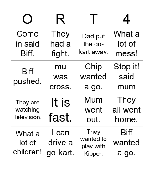 ORT 4 Come In! Bingo Card