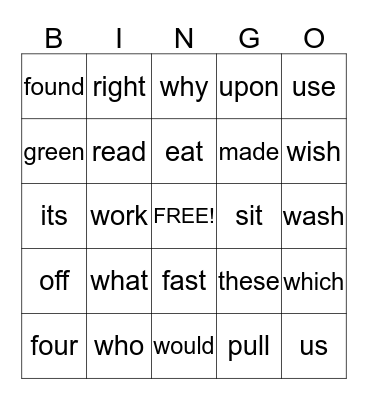 Sight Word Bingo #2 Bingo Card