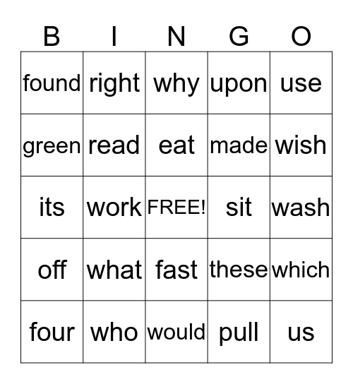 Sight Word Bingo #2 Bingo Card