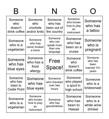 Bridal Shower Guest Bingo Card