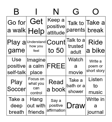 COPING SKILLS Bingo Card