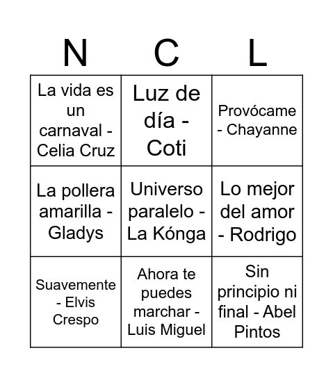 BINGO MUSICAL Bingo Card