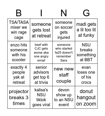 halie's Ffa26 senior advising bingo Card