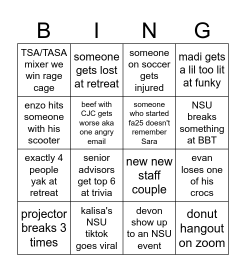 halie's Ffa26 senior advising bingo Card
