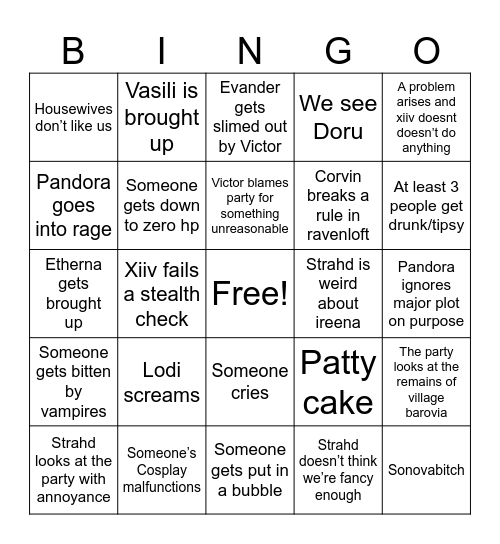 Next session bingo Card