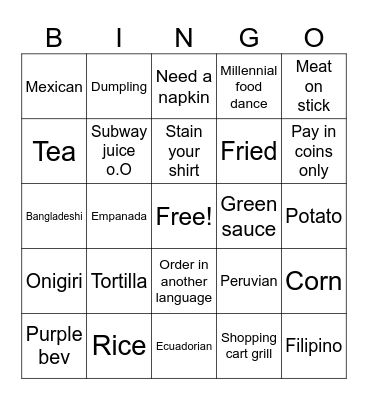 Fern’s Food Crawl Bingo Card