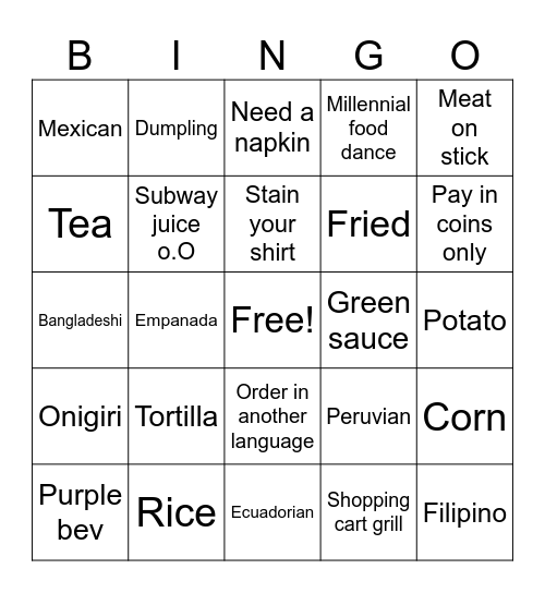 Fern’s Food Crawl Bingo Card