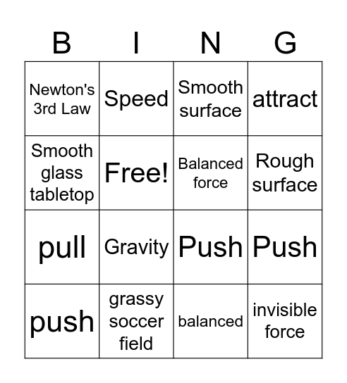 Grade 3: Unit 1: Motion & Stability Bingo Card