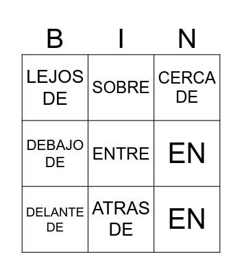 PREPOSICIONES Bingo Card