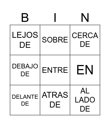 PREPOSICIONES Bingo Card
