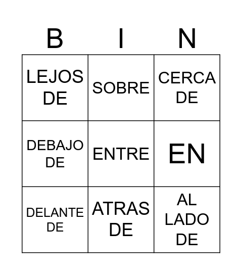 PREPOSICIONES Bingo Card