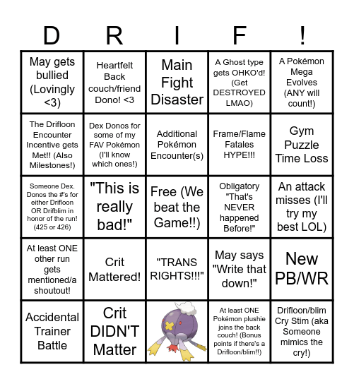 Flame Fatales Pokémon Alpha Sapphire TAM Bingo!! Bingo Card