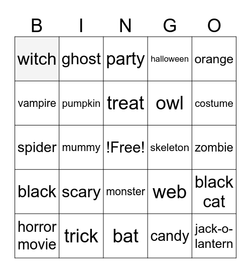 Halloween Bingo Card
