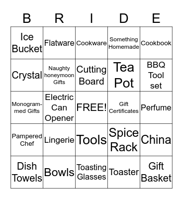 Wedding Gift Bingo   Bingo Card