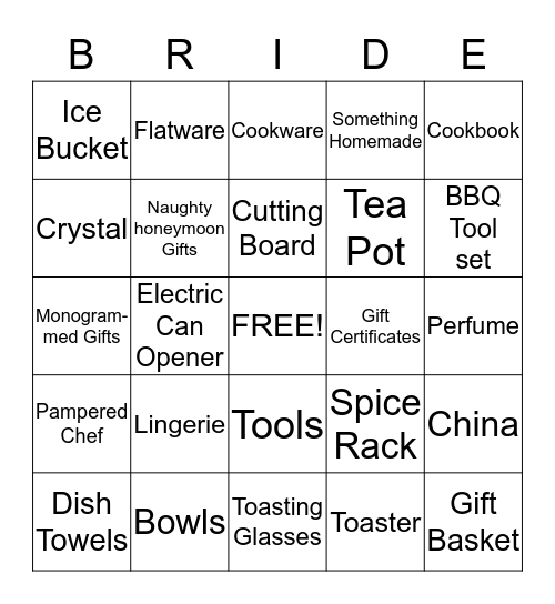 Wedding Gift Bingo   Bingo Card