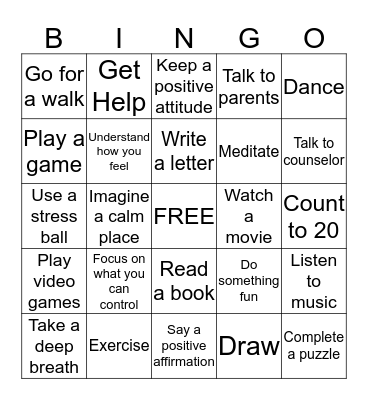 COPING SKILLS Bingo Card