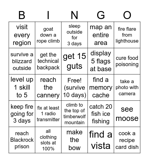 LONG DARK BINGO Card