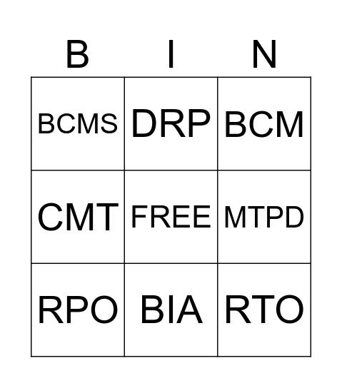 DISASTER BINGO Card