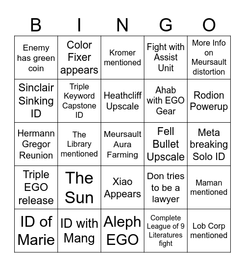 DIOs Canto 10 Bingo Card