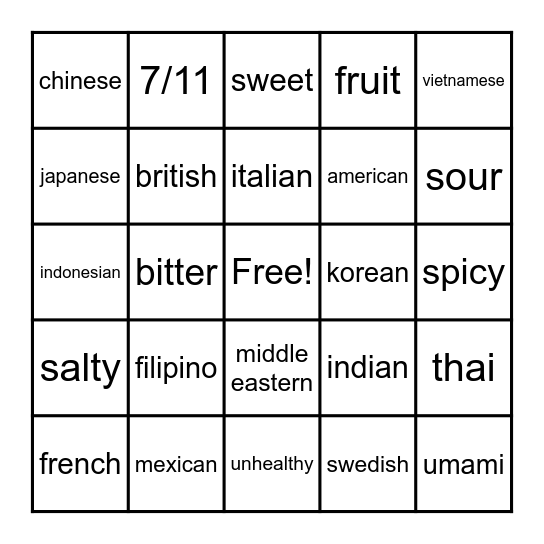 CUISINE BINGO Card