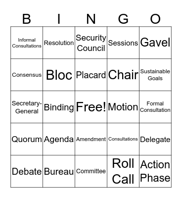 United Nations Bingo Card