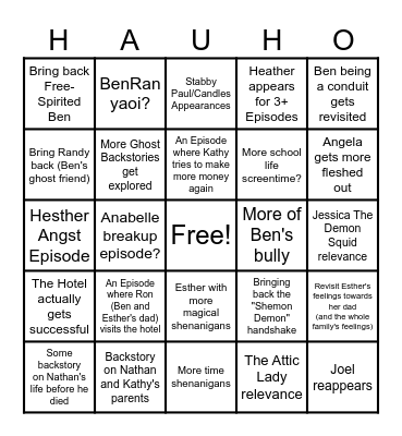 HAUNTED HOTEL S2 BINGO CARD Bingo Card